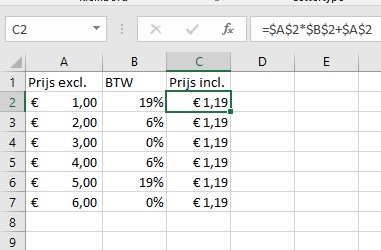 Voorbeeld van de absolute verwijzing.